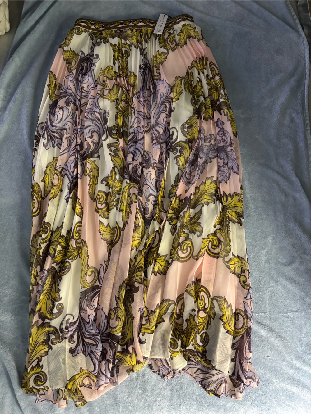 Alice + Olivia Pink Floral Baroque Pleated Maxi Skirt